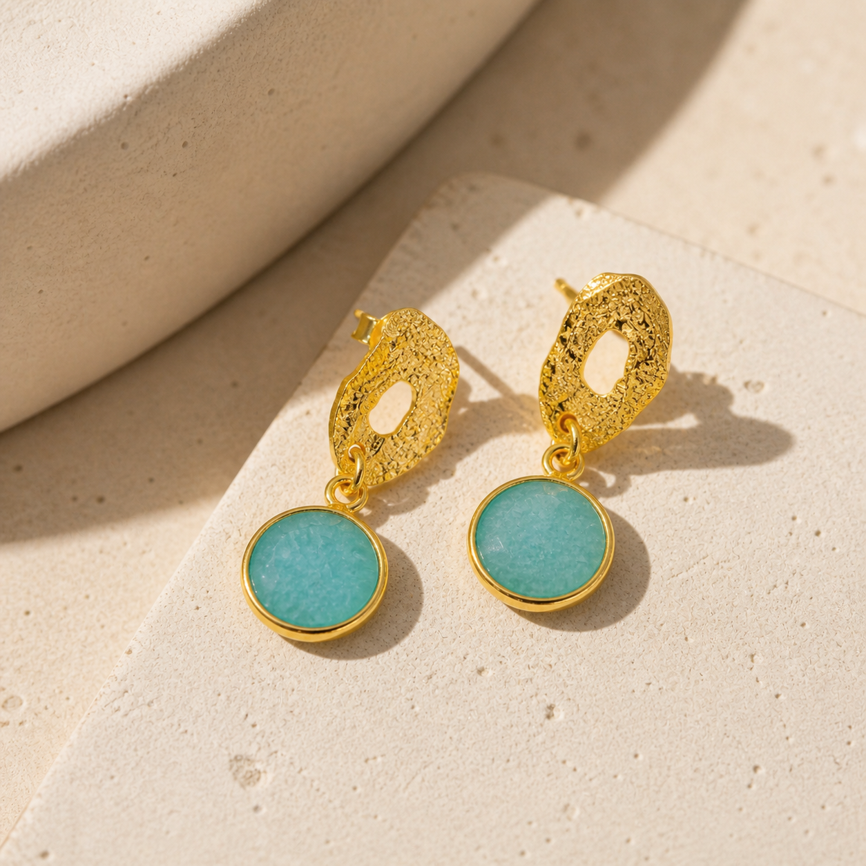 Amazone Sculptee Amazonite Drop Earrings in Gold Vermeil by MOA - view 2