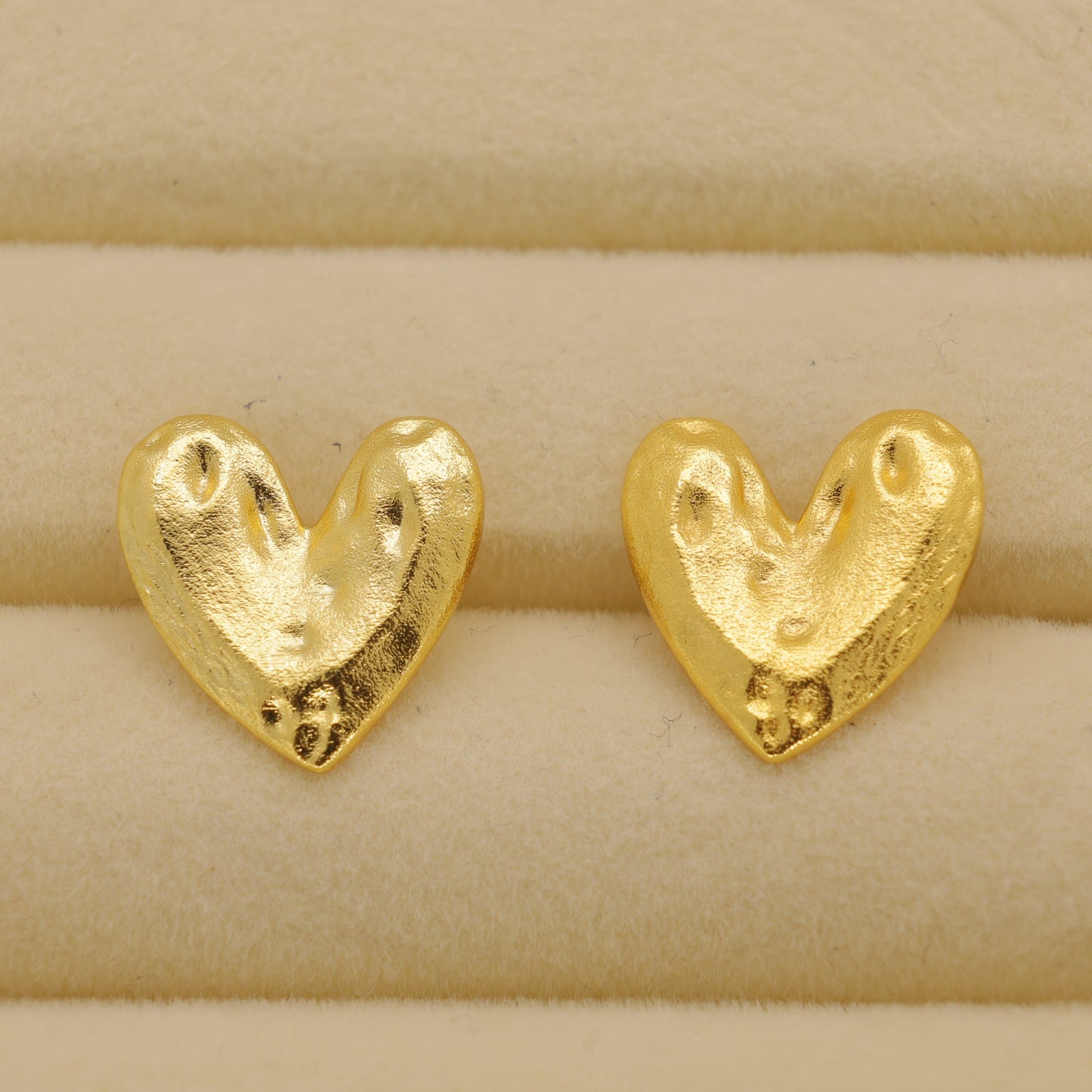 Amelia Sculpted Heart Stud Earrings in 24K Gold Over 925 Silver by MOA - view 1