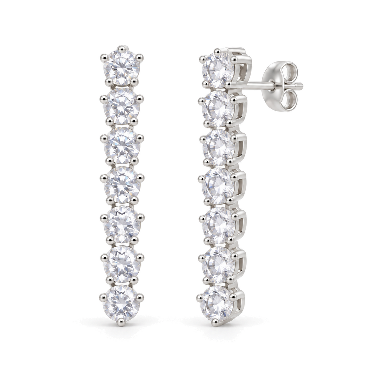 Annelise Pavé Line Earrings in 925 Sterling Silver - front and side view