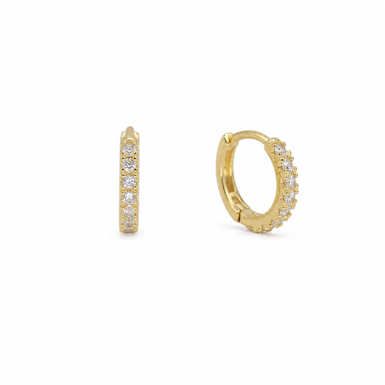 Apolline cubic zirconia huggie earrings in 18k gold vermeil, front view