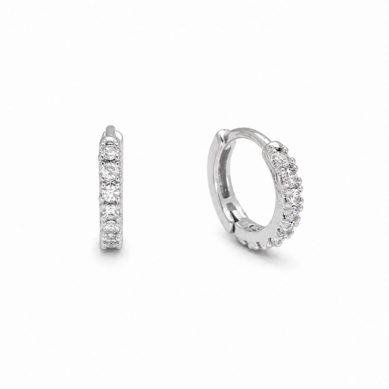 Apolline cubic zirconia huggie earrings in 925 sterling silver, front view