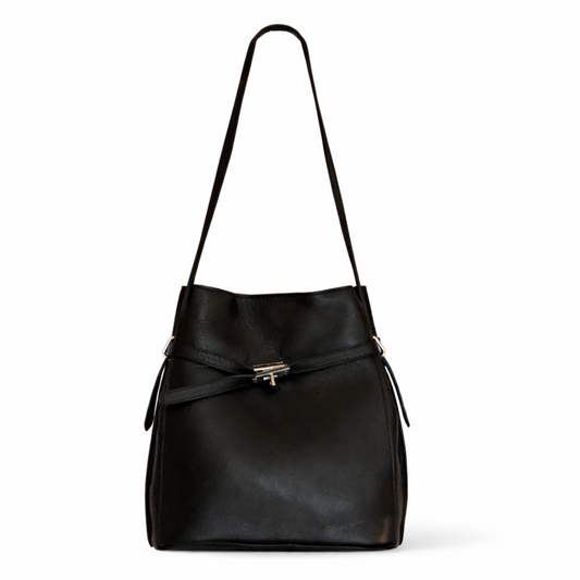 Arden Leather Shoulder Bag in Black