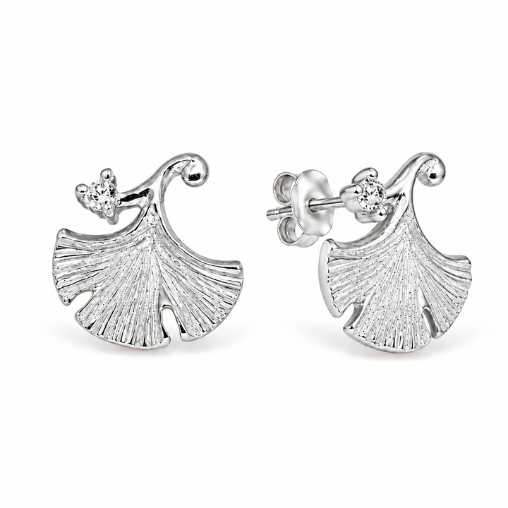 Auréline Ginkgo Stud Earrings in 925 Sterling Silver - front and right angled view