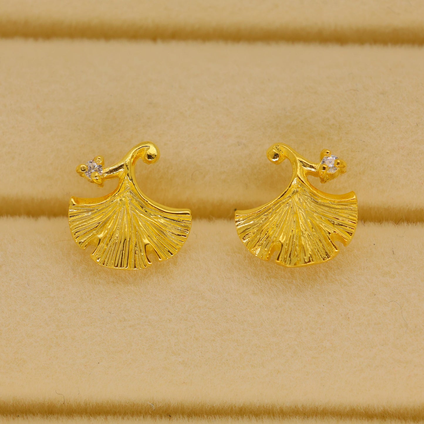 Aureline Ginkgo Stud Earrings in 18K Gold over 925 Silver by MOA - view 2