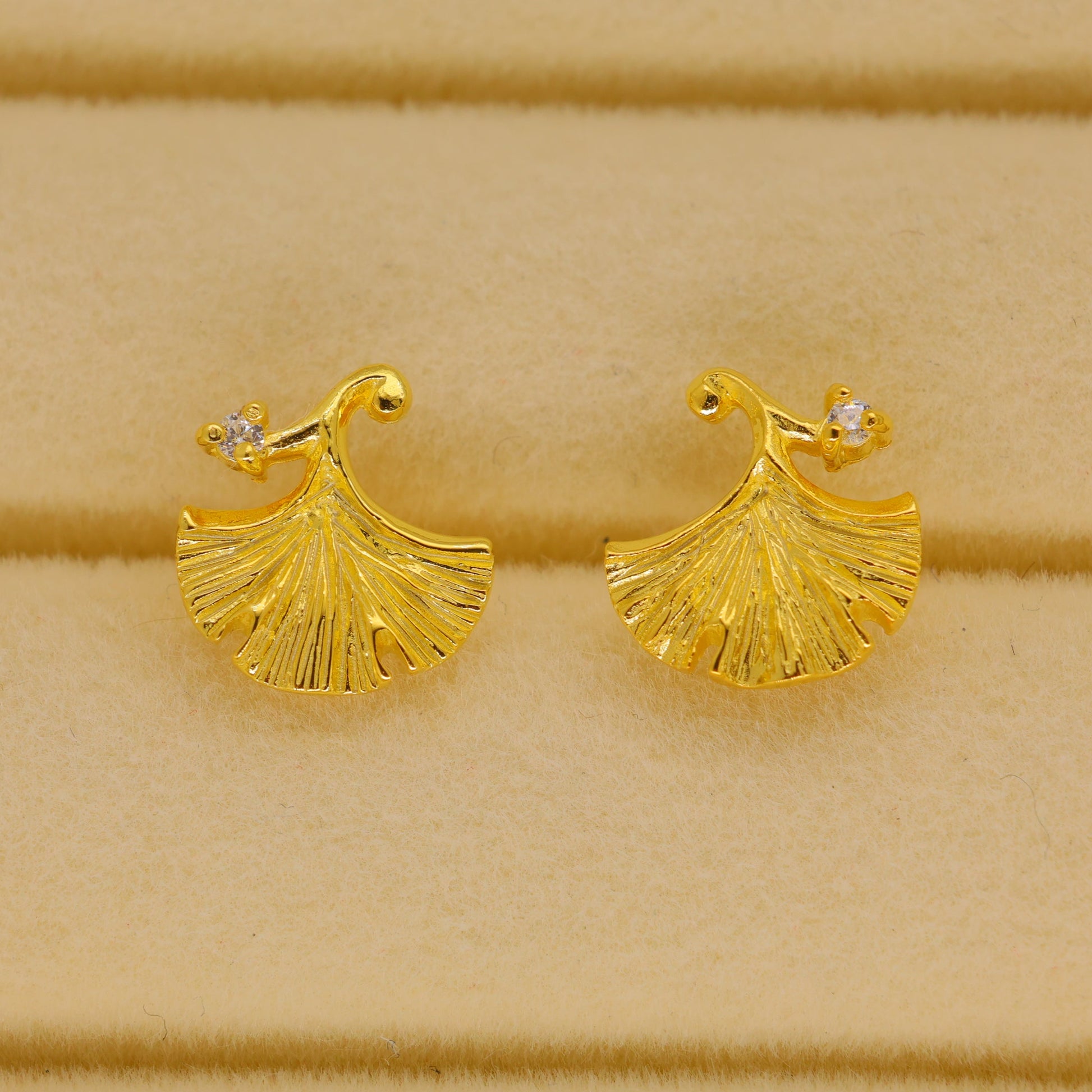 Aureline Ginkgo Stud Earrings in 18K Gold over 925 Silver by MOA - view 2