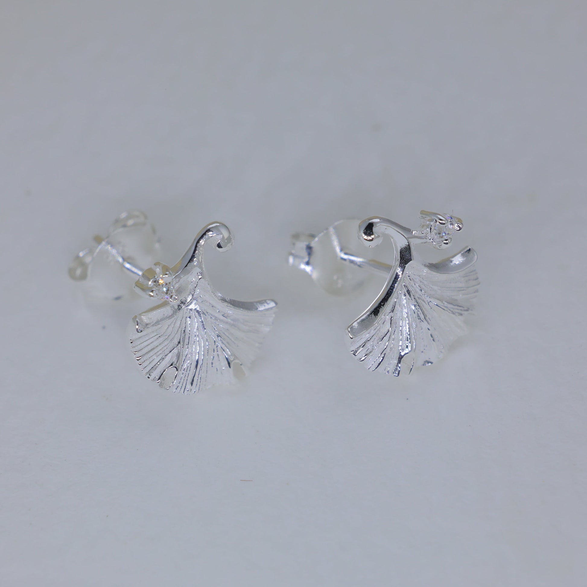 Aureline Ginkgo Stud Earrings in 925 Sterling Silver by MOA - view 2
