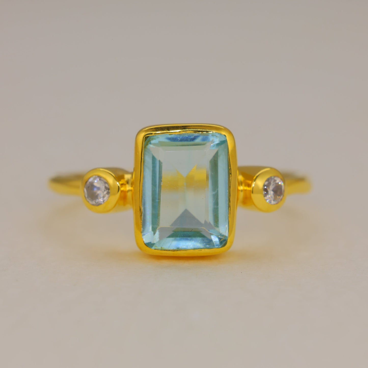 Aureon Blue Quartz and Zircon Ring in Gold Vermeil by MOA - view 1