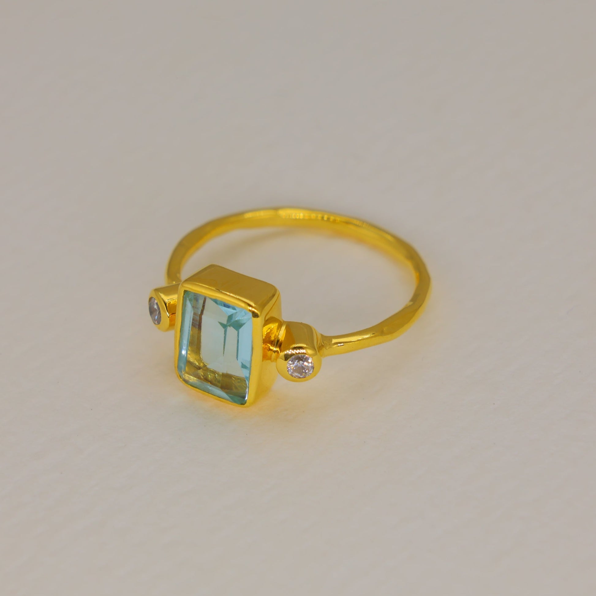Aureon Blue Quartz and Zircon Ring in Gold Vermeil by MOA - view 2
