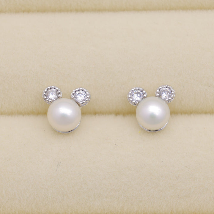 Auriane Pearl Stud Earrings in 925 Sterling Silver by MOA - view 1