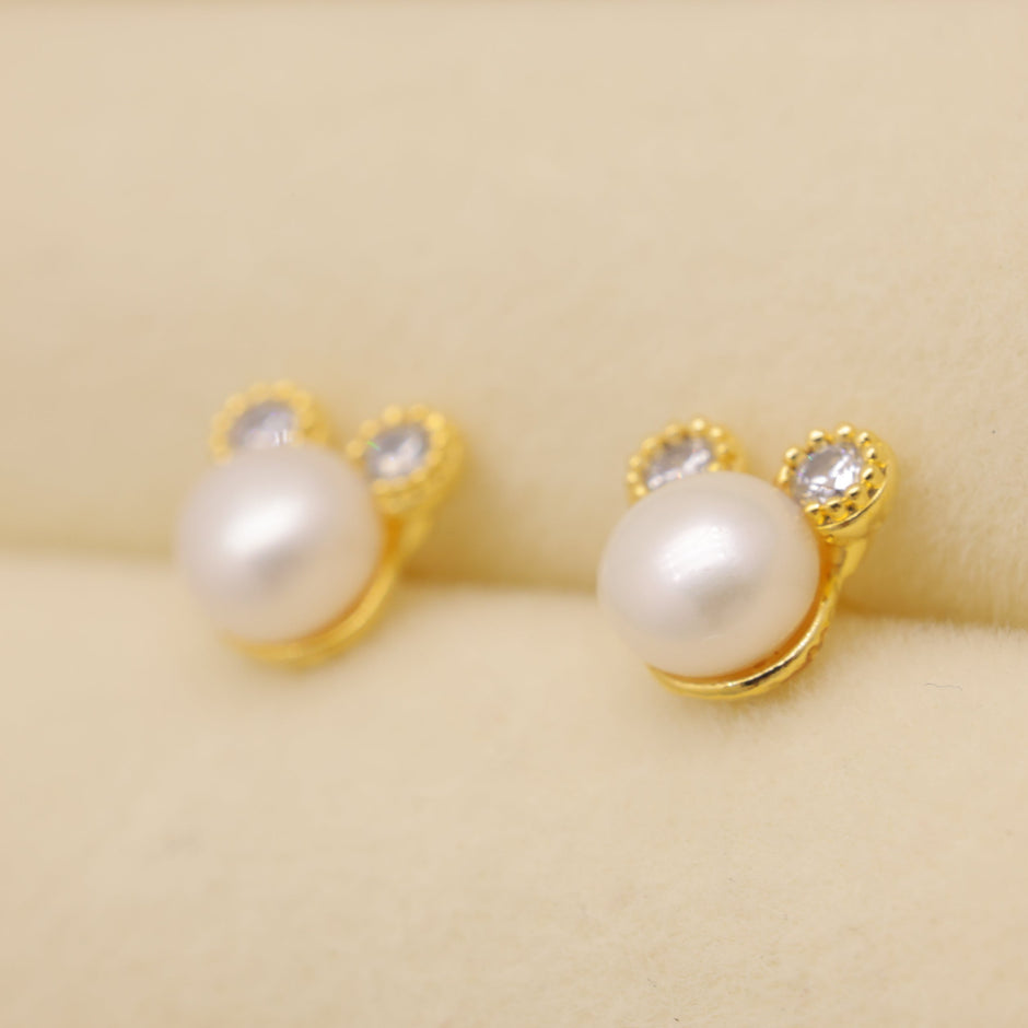 Auriane Pearl Stud Earrings in Gold Vermeil by MOA - view 2