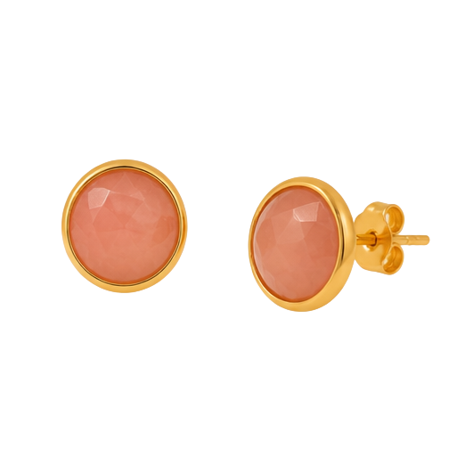 Aurore Peach Moonstone Stud Earrings in Gold Vermeil — front