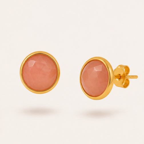 Aurore Peach Moonstone Stud Earrings in Gold Vermeil by MOA - view 1