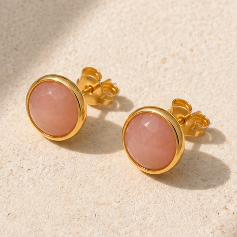 Aurore Peach Moonstone Stud Earrings in Gold Vermeil by MOA - view 3