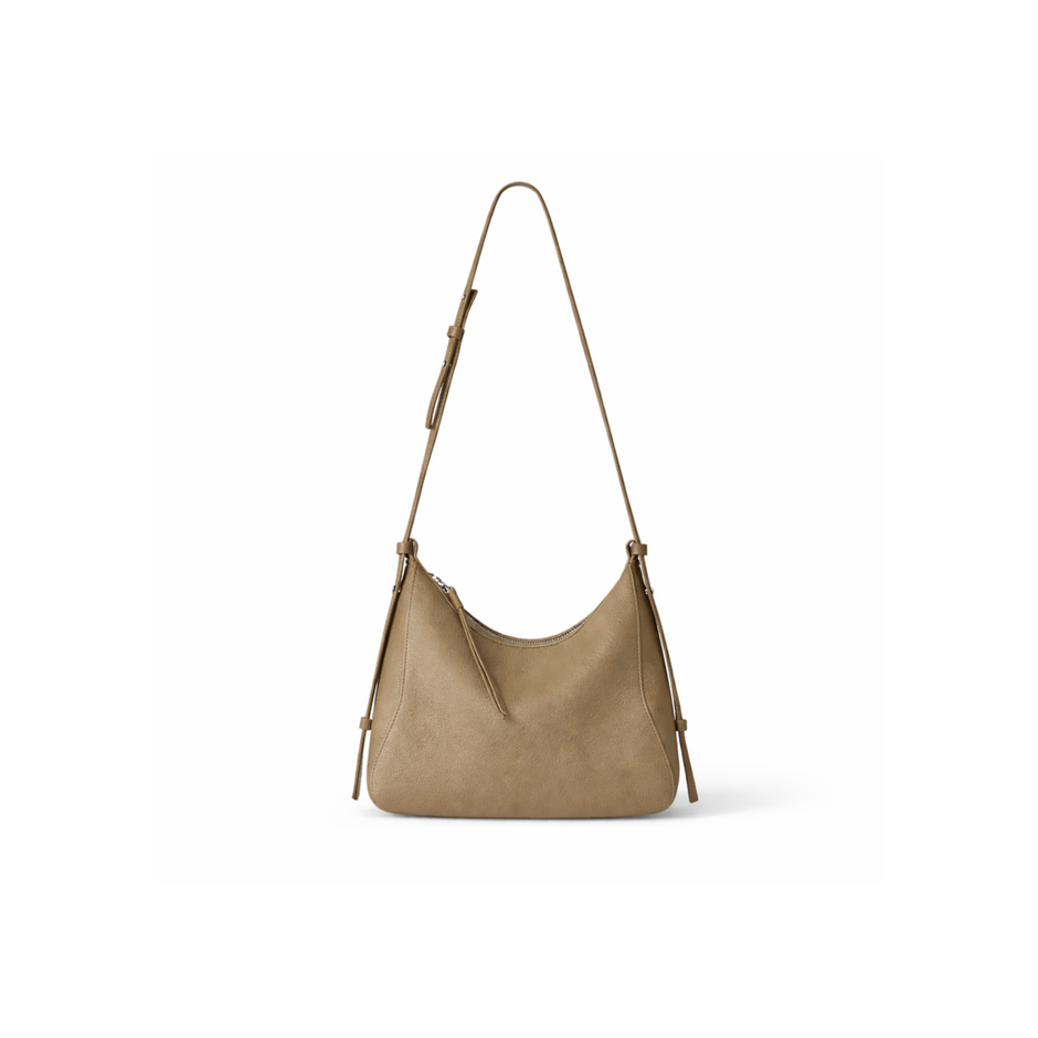 Soline Leather Crescent Bag in Étoupe