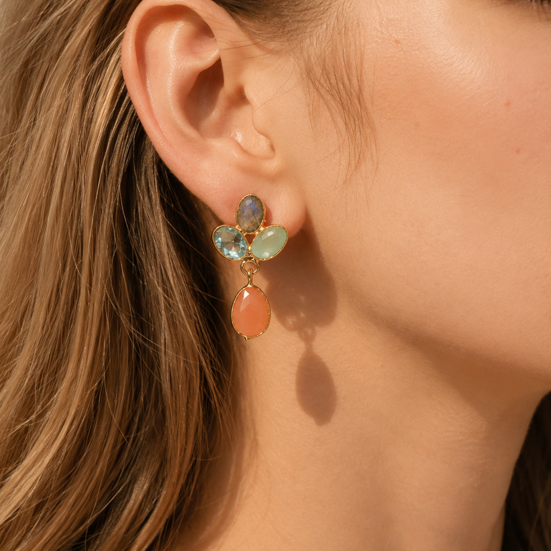 Bouquet Multi-Stone Drop Earrings in Gold Vermeil by MOA - view 2