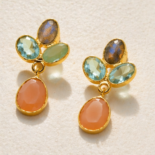 Bouquet Multi-Stone Drop Earrings in Gold Vermeil by MOA - view 3