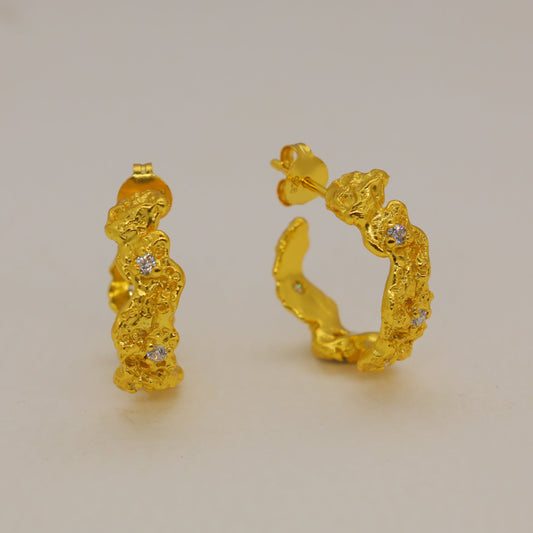 Caelia Textured Hoop Earrings in 18K Gold over 925 Silver by MOA - view 1