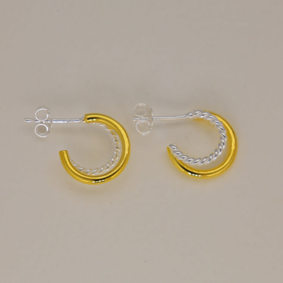 Caliste Two-Tone Twist Hoop Earrings in 18K Gold over 925 Silver by MOA - view 2