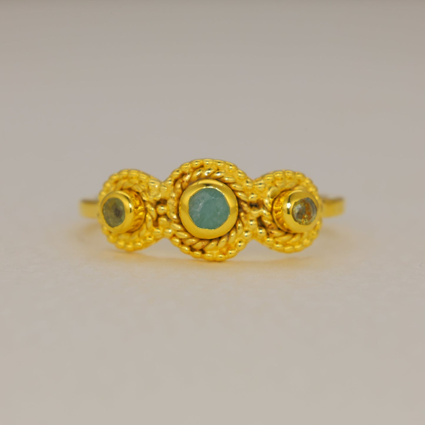 Calytrine Blue Topaz and Amazonite Ring in Gold Vermeil by MOA - view 1