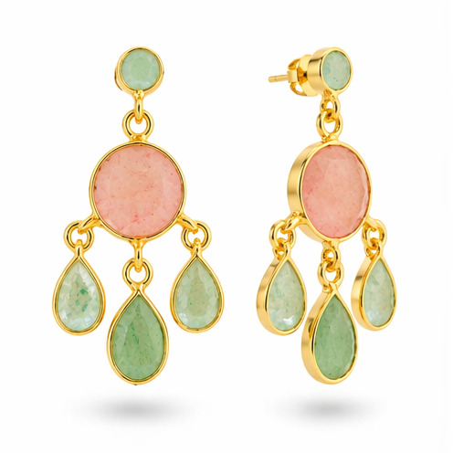 Cascade Strawberry Quartz Chandelier Earrings in Gold Vermeil by MOA - view 1