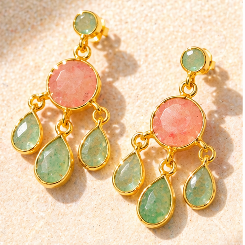 Cascade Strawberry Quartz Chandelier Earrings in Gold Vermeil by MOA - view 2