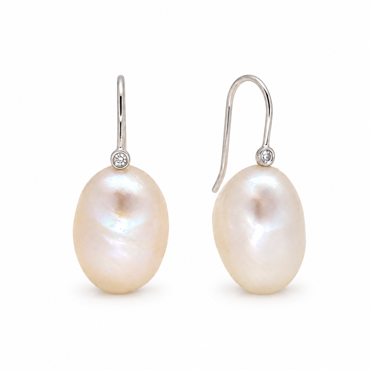 Céleste Freshwater Pearl & CZ Drop Earrings in 925 Sterling Silver
