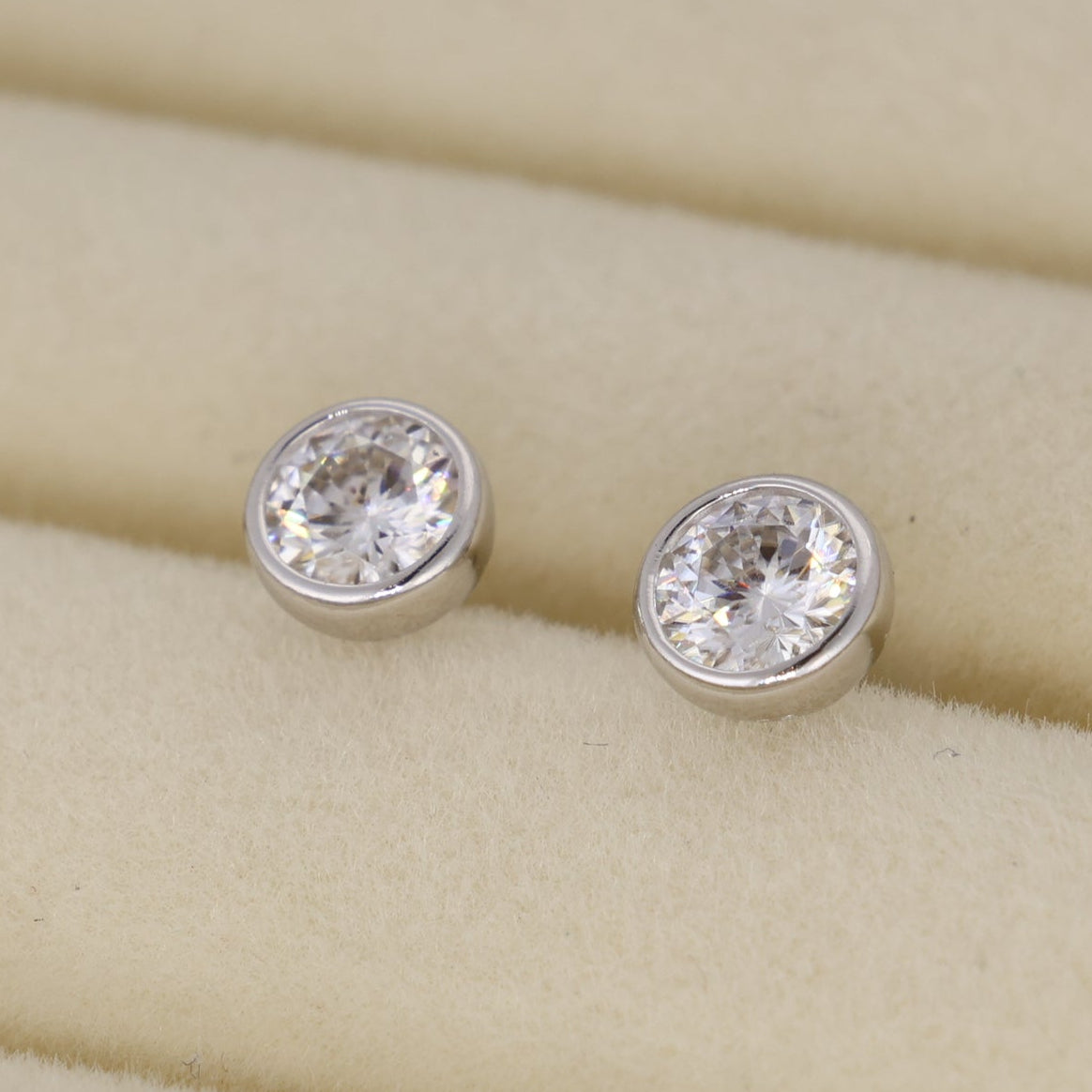 Celestine Bezel Stud Earrings in 925 Sterling Silver by MOA - view 2