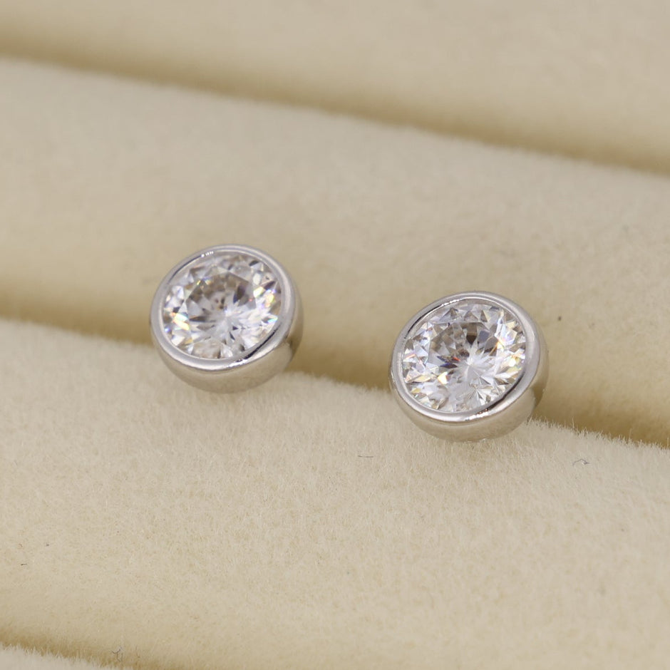 Celestine Bezel Stud Earrings in 925 Sterling Silver by MOA - view 2