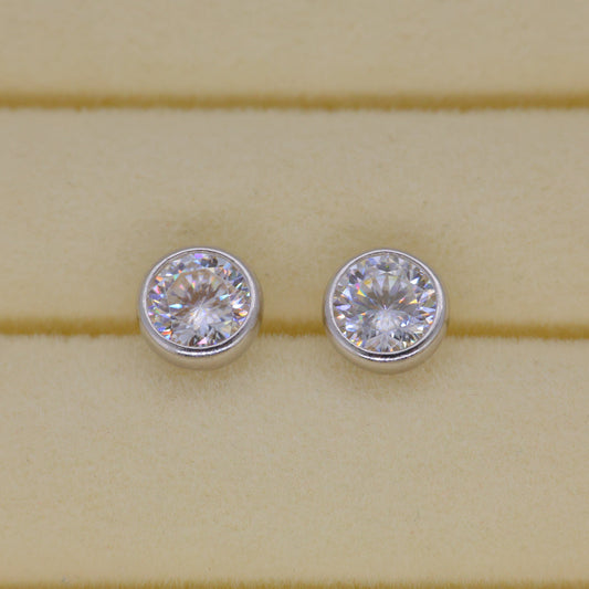 Celestine Grande Bezel Stud Earrings in 925 Sterling Silver by MOA - view 1