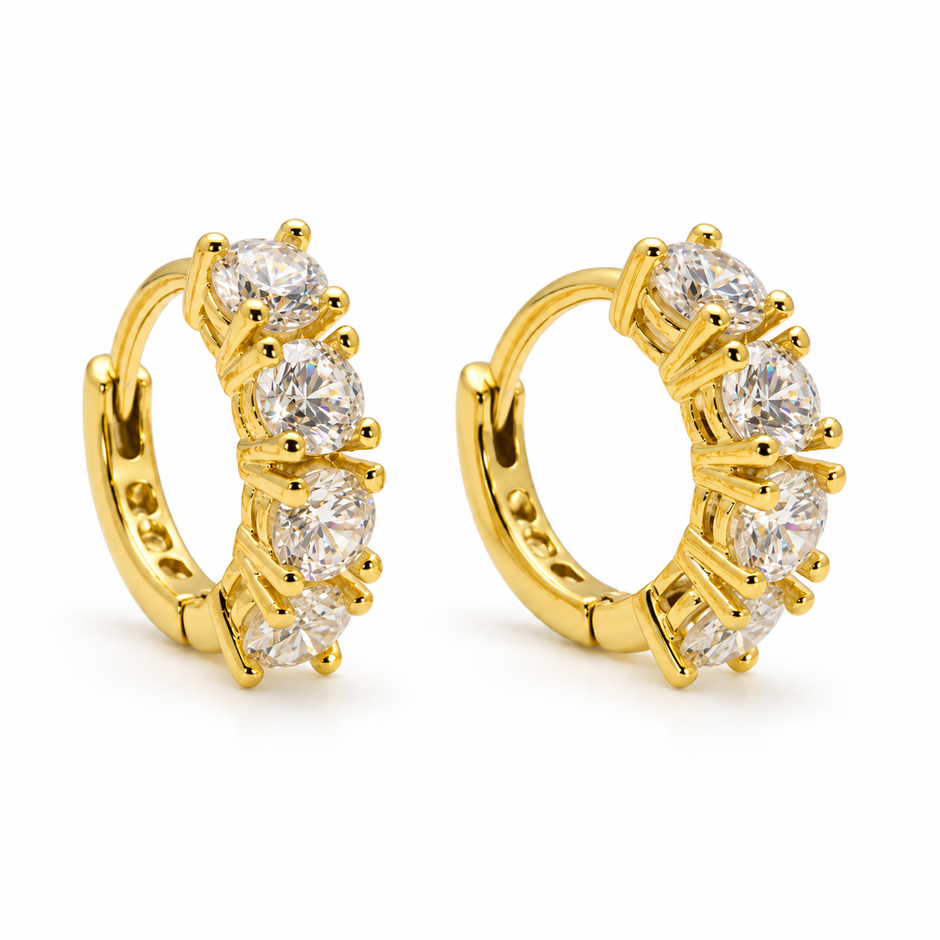 Célestine Pavé Huggie Earrings in Gold Vermeil - angled detail