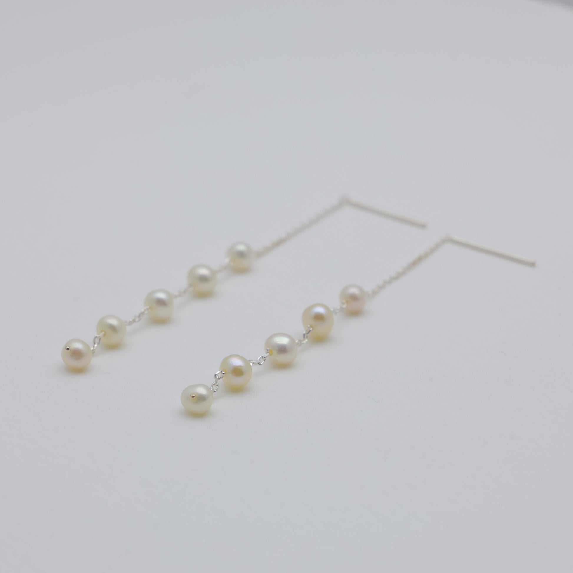 Cephine Pearl Threader Earrings in 925 Sterling Silver by MOA - view 3