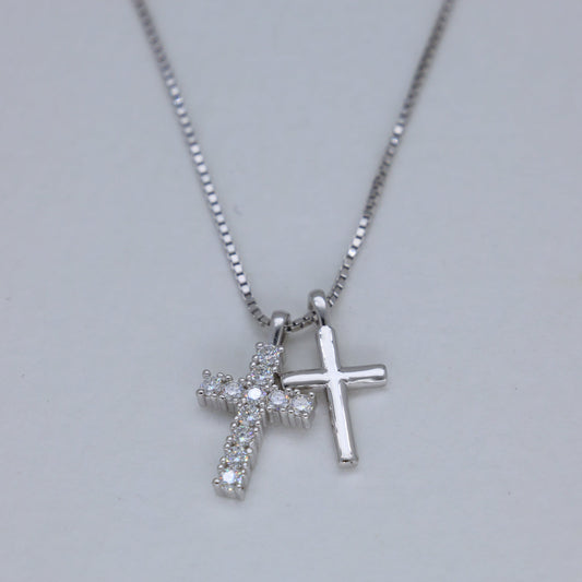 Corinne Double Cross Necklace in 925 Sterling Silver by MOA - view 1