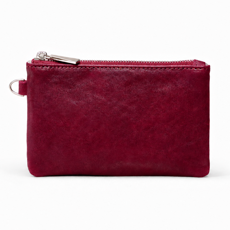 Corinne Mini Leather Zip Pouch - Burgundy
