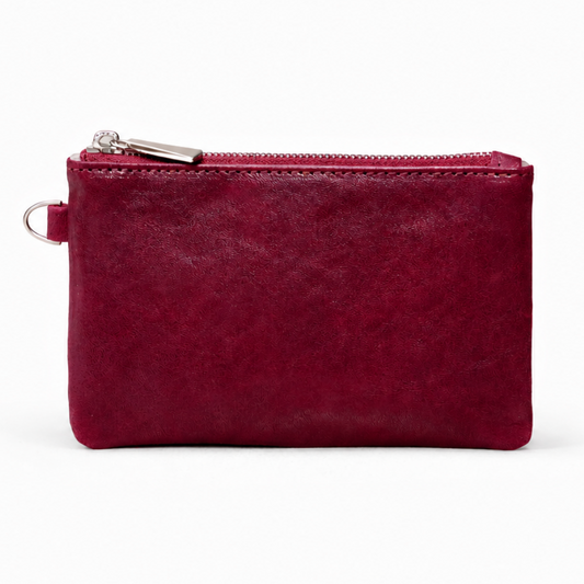 Corinne Mini Leather Zip Pouch - Burgundy