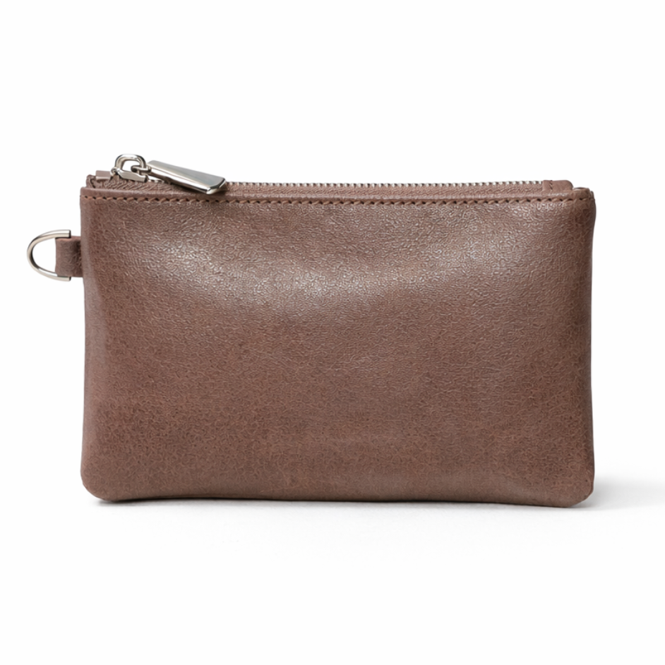 Corinne Mini Leather Zip Pouch – Coffee