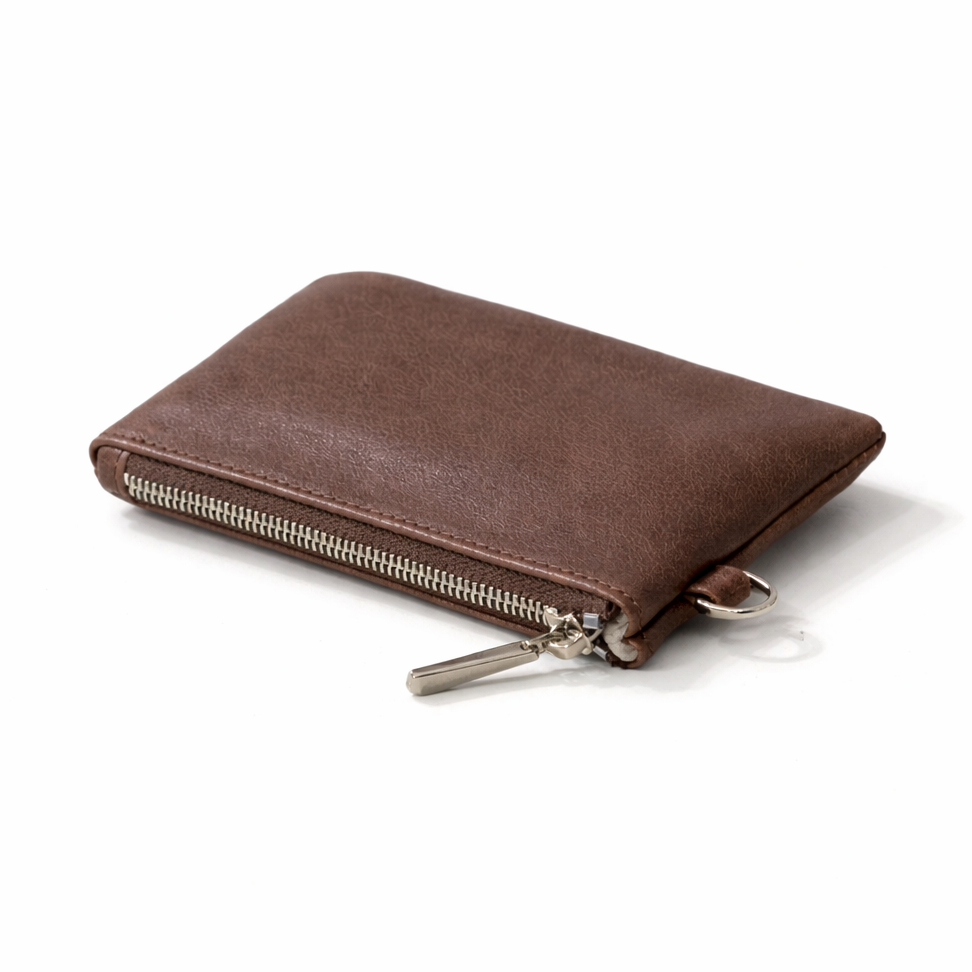Corinne Mini Leather Zip Pouch Coffee by MOA - view 2