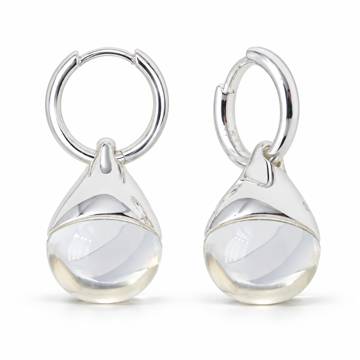 Émilise Crystal Drop Earrings in 925 sterling silver, one pair on white background