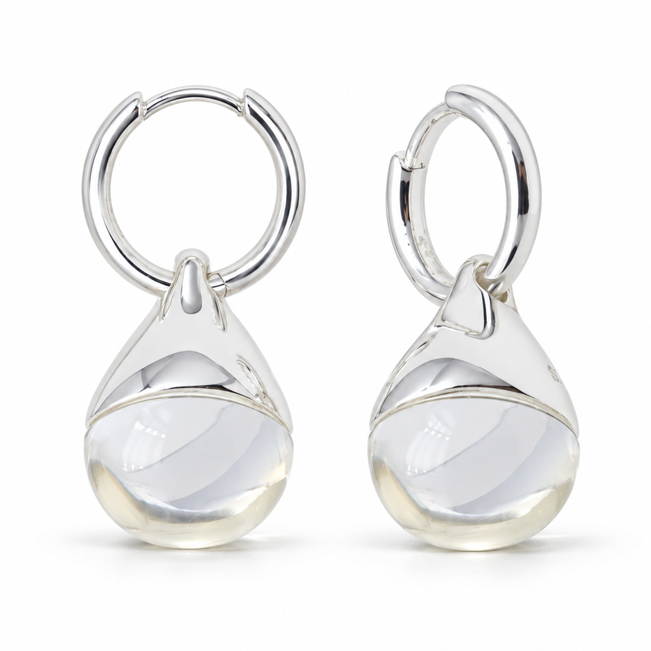 Émilise Crystal Drop Earrings in 925 sterling silver, one pair on white background