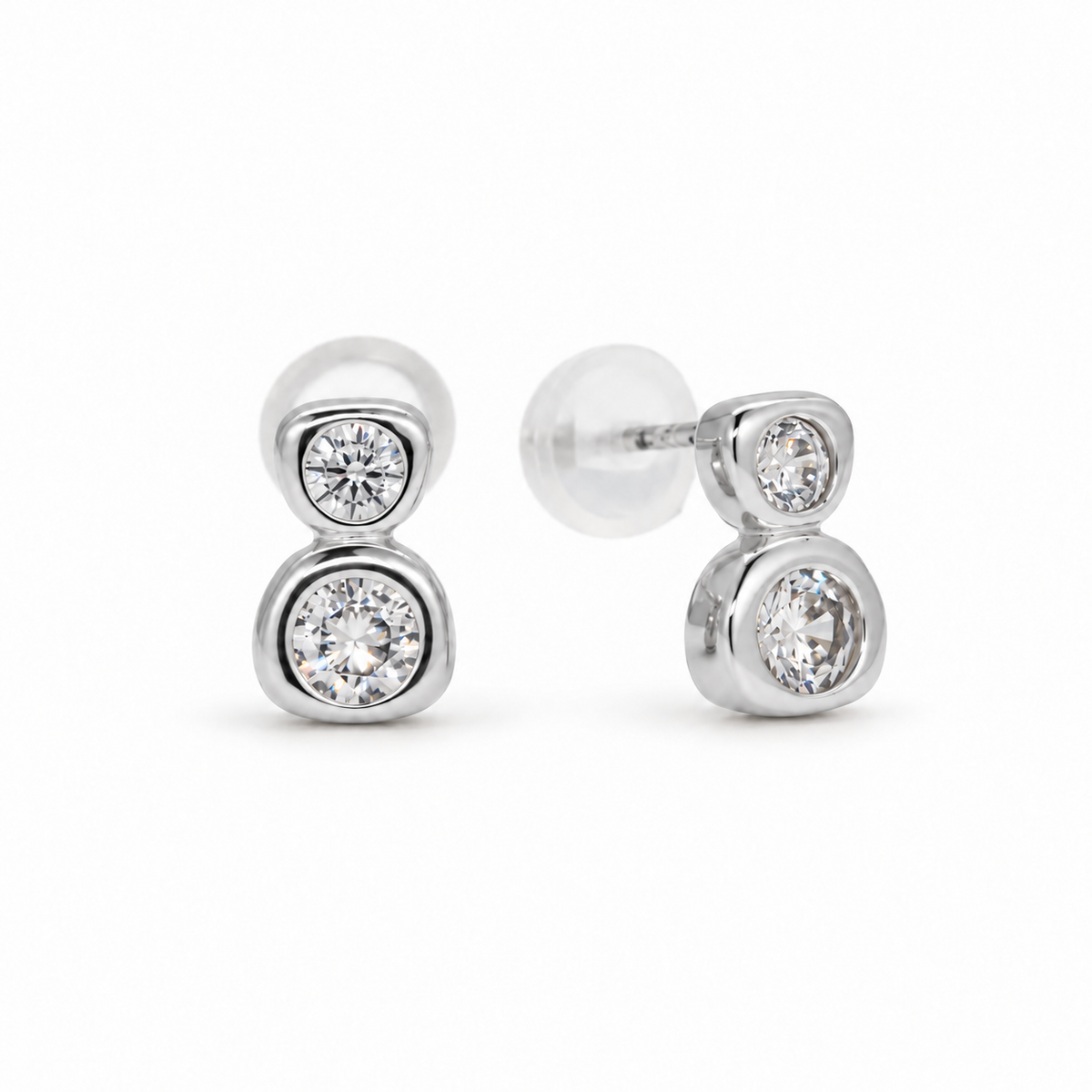 Aveline Double CZ Stud Earrings in 925 Silver