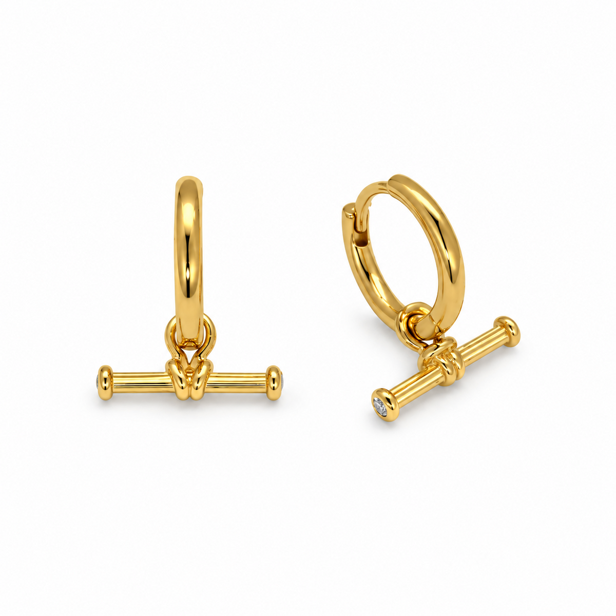 Amélie T-Bar CZ Huggie Earrings in Gold Vermeil