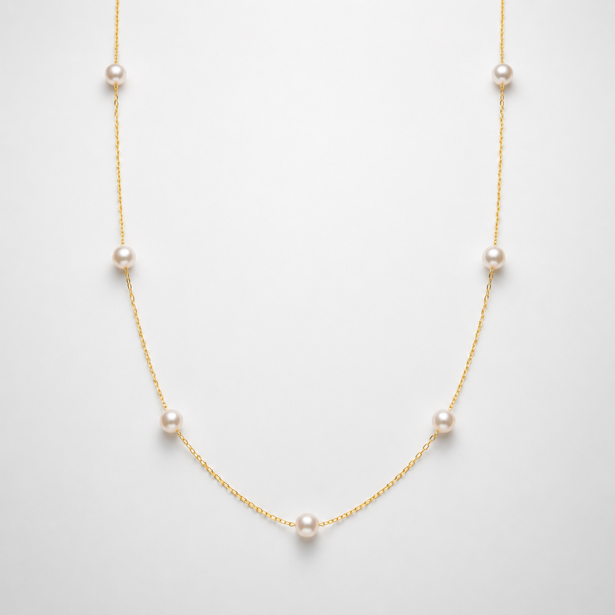 Elina Delicate Station Akoya Pearl Necklace in 18K Gold by MOA - view 1
