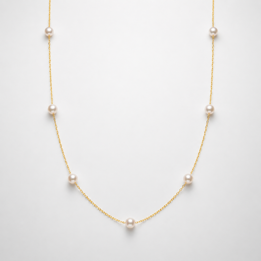 Elina Delicate Station Akoya Pearl Necklace in 18K Gold by MOA - view 1