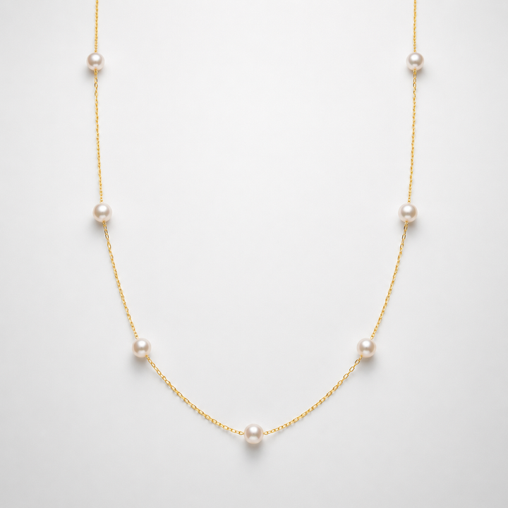 Elina Delicate Station Akoya Pearl Necklace in 18K Gold by MOA - view 1