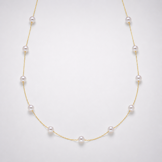 Elina Fine Station Akoya Pearl Necklace in 18K Gold by MOA - view 1