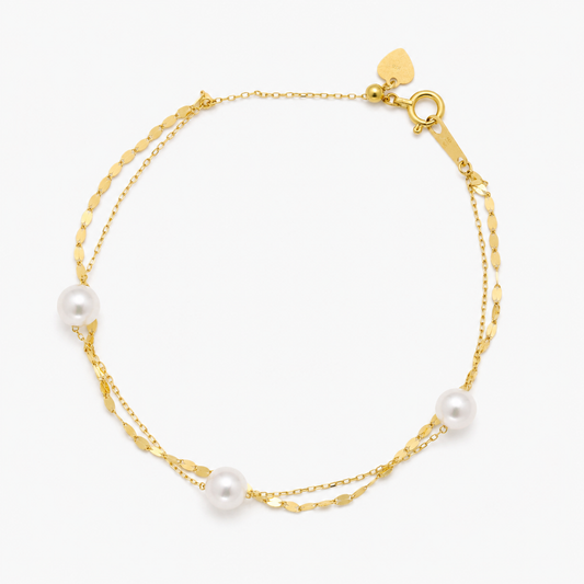 Elina Layered Chain Akoya Pearl Bracelet in 18K Gold by MOA - view 1