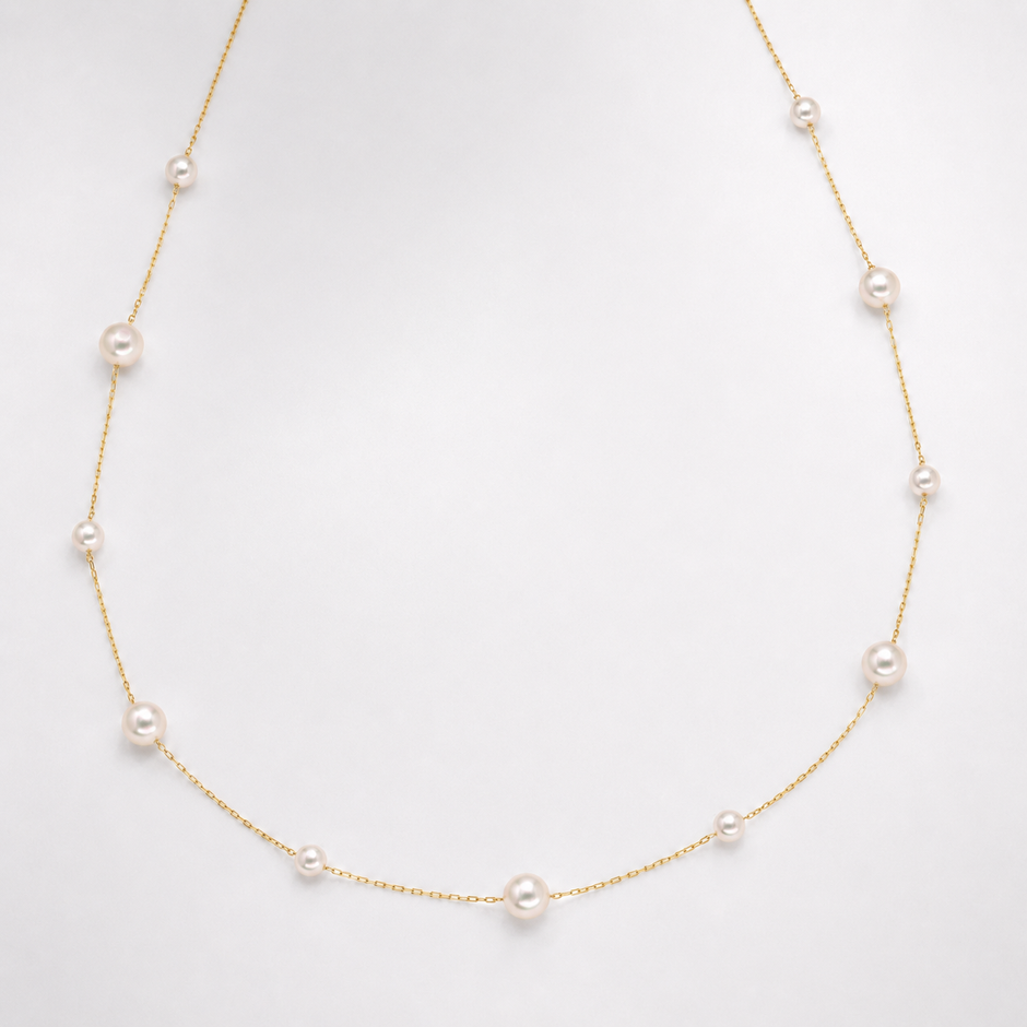 Elina Mixed Station Akoya Pearl Necklace in 18K Gold by MOA - view 1