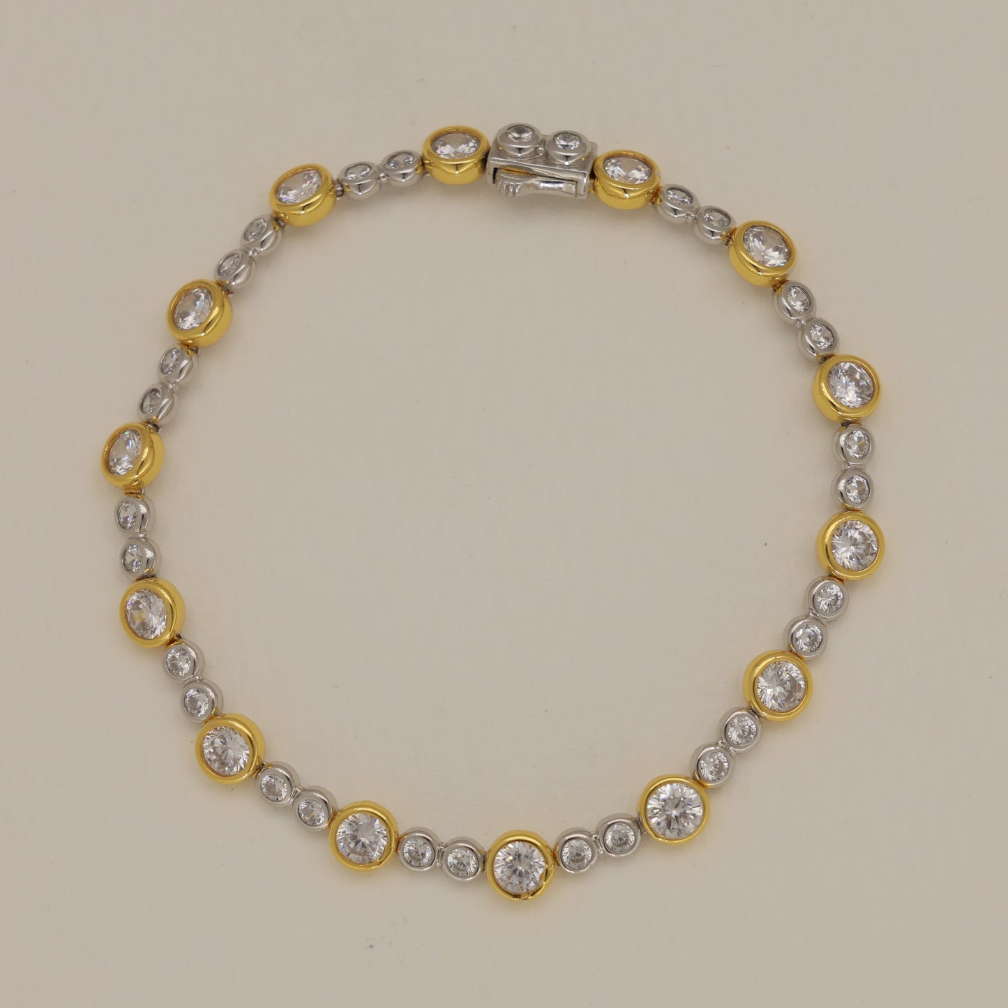 Elise Alternating Tennis Bracelet in Two Tone 24K Gold Over 925 Silver by MOA - view 1