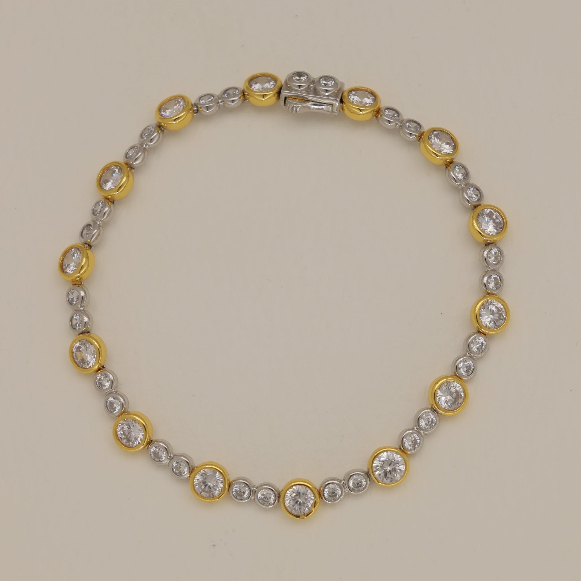 Elise Alternating Tennis Bracelet in Two Tone 24K Gold Over 925 Silver by MOA - view 1