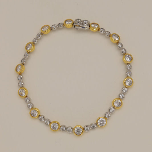 Elise Alternating Tennis Bracelet in Two Tone 24K Gold Over 925 Silver by MOA - view 1