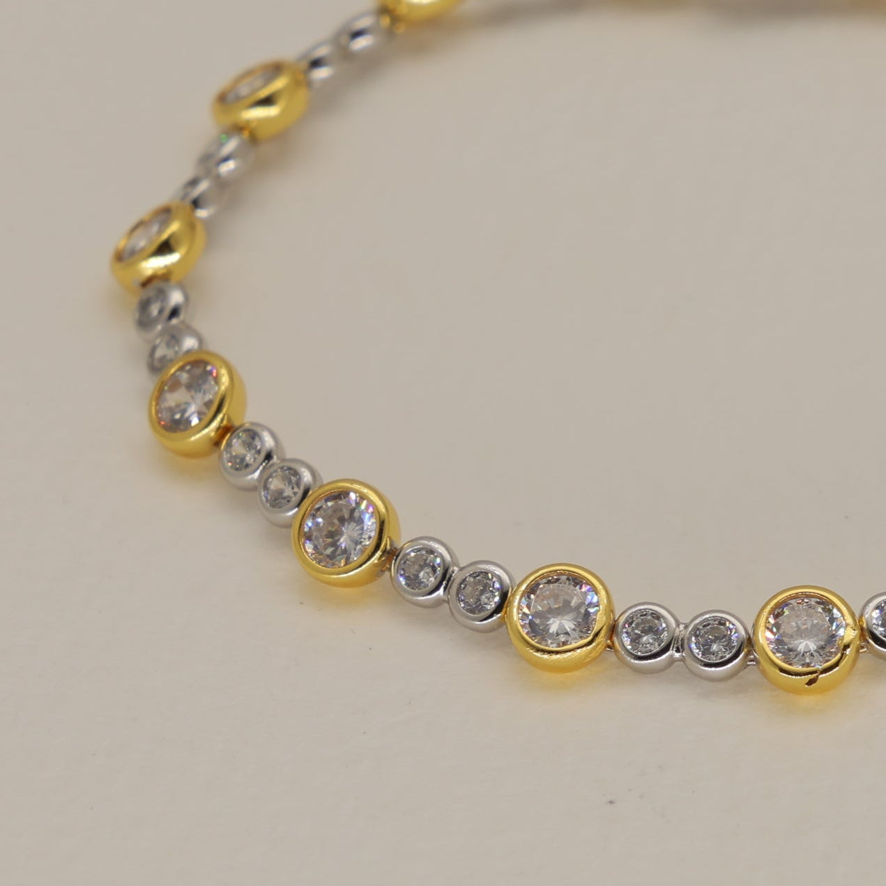 Elise Alternating Tennis Bracelet in Two Tone 24K Gold Over 925 Silver by MOA - view 2
